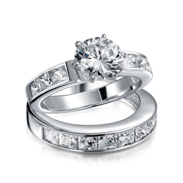 Sterling Silber 2CT Runde CZ Prinzessin Engagement Hochzeit Ring Set